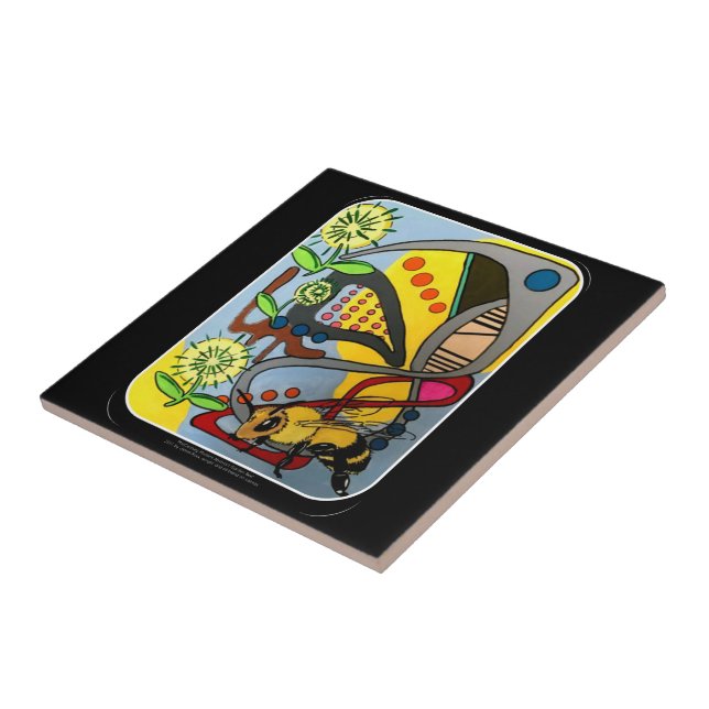 Mid Century Mod Garden Bee painting on a Tile (Side)
