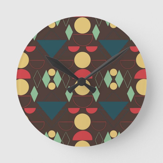 Mid Century Mod Geometric Brown   Round Clock (Front)