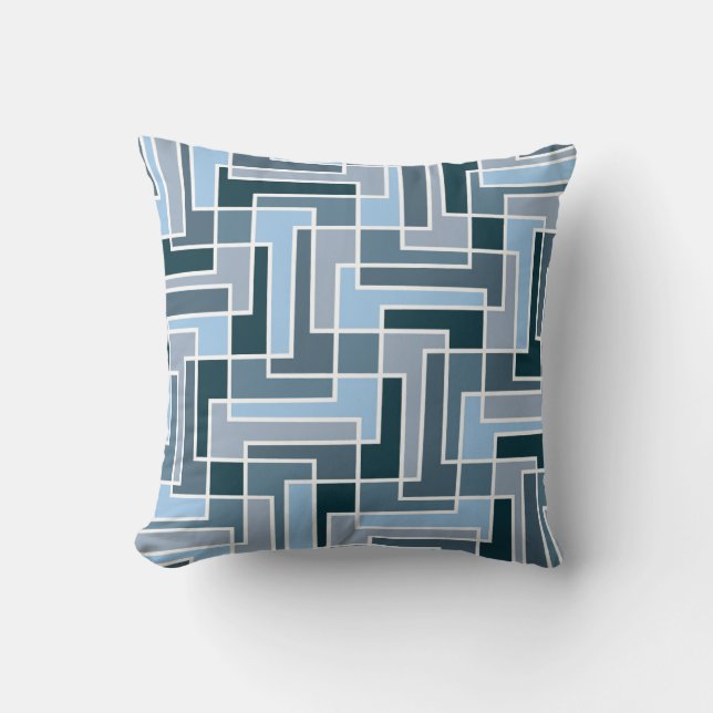 Mid Century Mod Geometric Colour Block Blues Throw Pillow (Front)