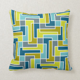 Mid Century Mod Geometric Colour Block Green Blue Throw Pillow