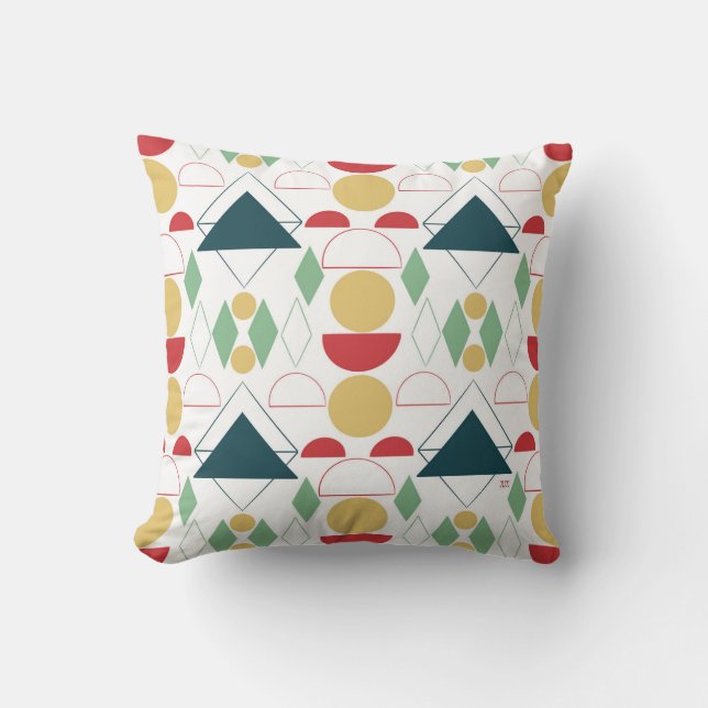 Mid Century Mod Geometric Colourful  Throw Pillow (Front)