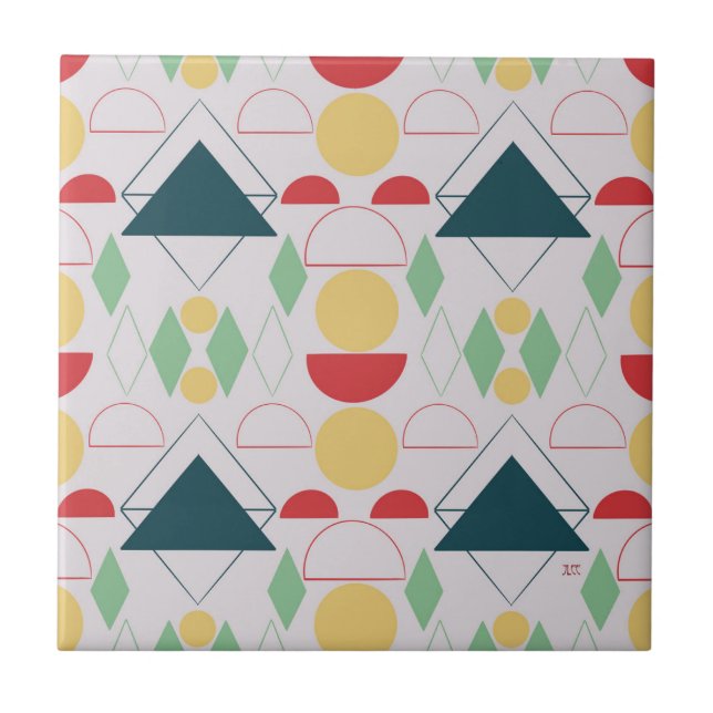 Mid Century Mod Geometric Grey Ceramic Tile (Front)