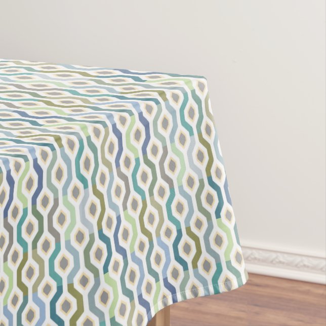 Mid Century Mod Geometric Link Pattern Small Tablecloth (In Situ)