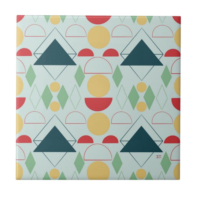 Mid Century Mod Geometric Mint Ceramic Tile (Front)