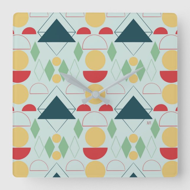 Mid Century Mod Geometric Mint Square Wall Clock (Front)