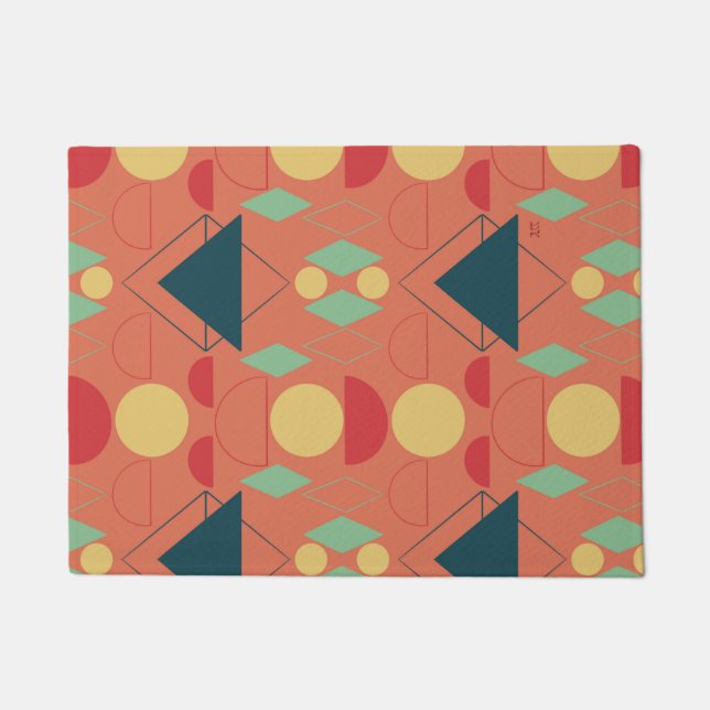 Mid Century Mod Geometric Orange Doormat (Front)