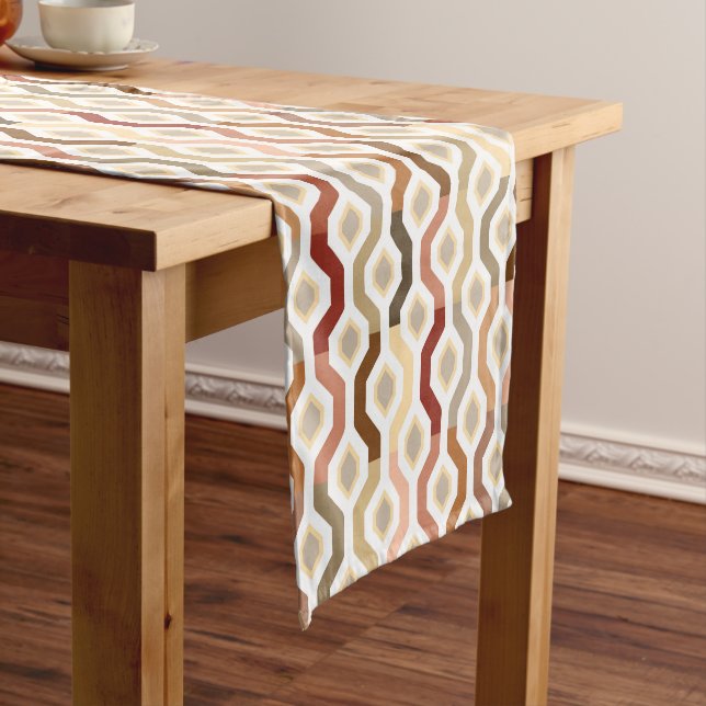Mid Century Mod Geometric Pattern Autumn Short Table Runner (In Situ)