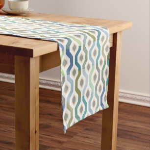 Mid Century Mod Geometric Pattern Blues Short Table Runner