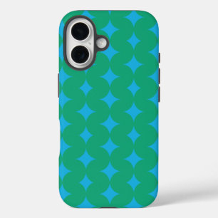 Mid Century Mod Geometric Pattern - Green and Blue iPhone 16 Case