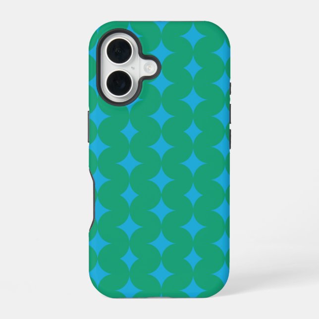 Mid Century Mod Geometric Pattern - Green and Blue iPhone 16 Case (Back)