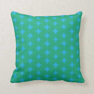 Mid Century Mod Geometric Pattern - Green and Blue Throw Pillow
