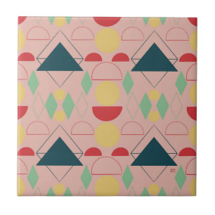 Mid Century Mod Geometric Pink Ceramic Tile
