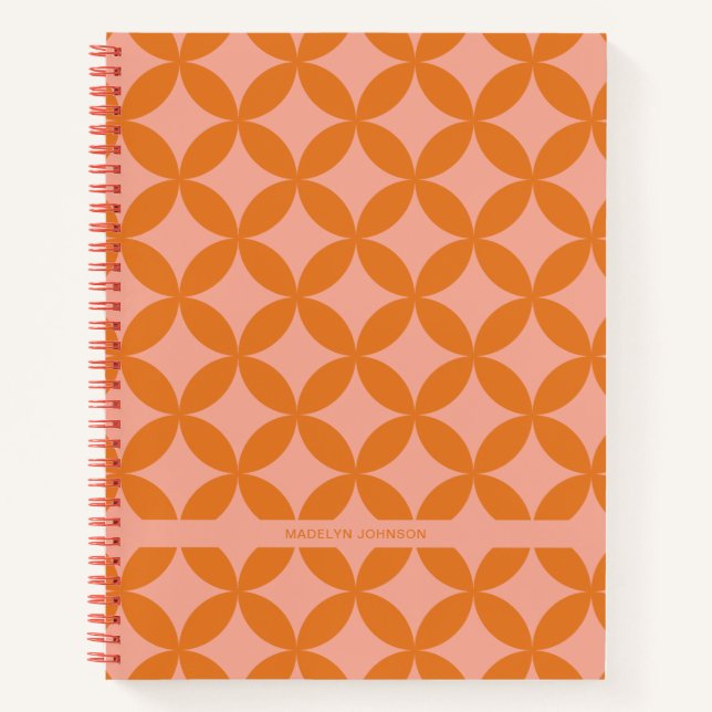 Mid-Century Mod Geometric Retro Modern Orange Sun Notebook (Front)