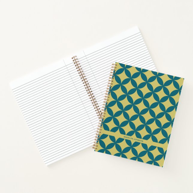 Mid-Century Mod Geometric Retro Modern Teal Green Notebook (Inside)