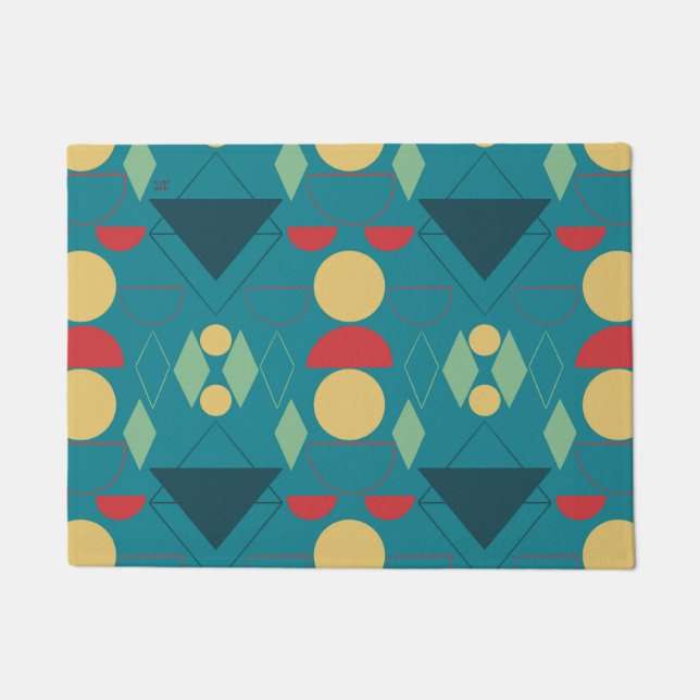 Mid Century Mod Geometric Turquoise Doormat (Front)