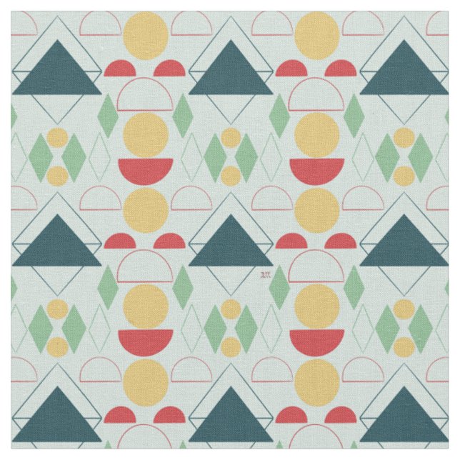 Mid Century Mod Mint Geometric  Fabric (Close Up)