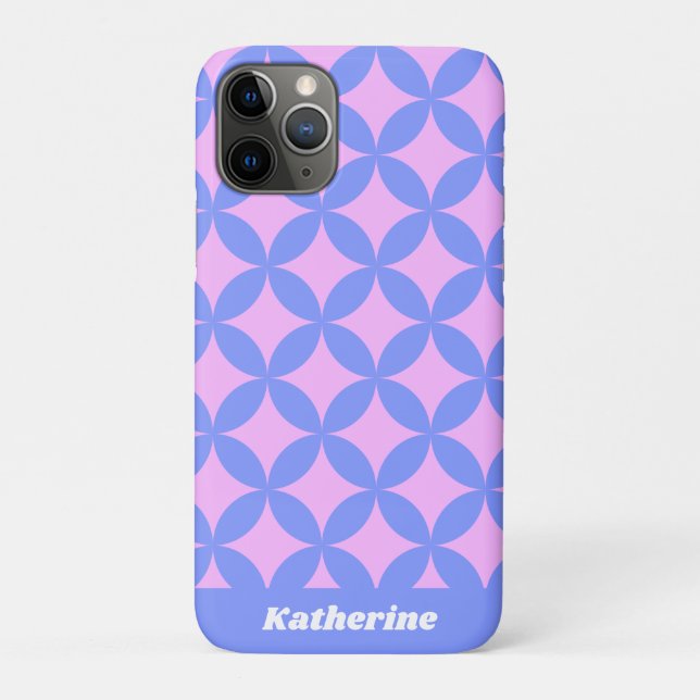 Mid Century Mod Pattern Pink Purple Personalized Case-Mate iPhone Case (Back)