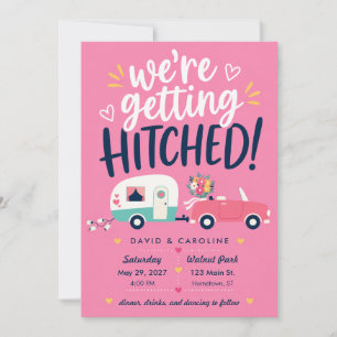Mid-Century Mod Pink Trailer Hitched Wedding Invitation