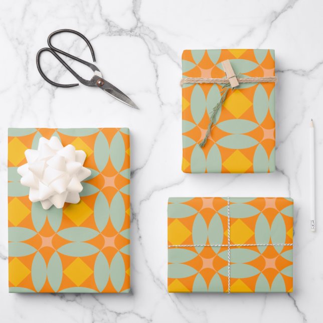 Mid Century Mod Quilt Tiles Pattern Retro Pastels Wrapping Paper Sheet (Front)