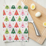 Mid-century mod Red and Green Christmas Kitchen Towel<br><div class="desc">A merry & mid-century modern style pattern for Christmas. This cheerful,  retro design features Christmas trees in shades of red,  pink,  lime green and dark green.</div>