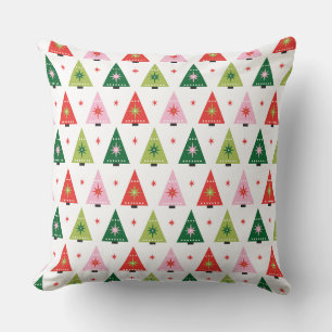 Mid-century mod Red and Green Christmas Throw Pillow