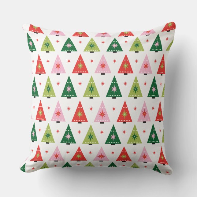 Mid-century mod Red and Green Christmas Throw Pillow (Front)
