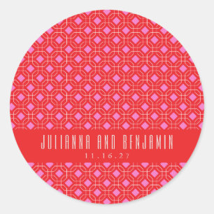 Mid Century Mod Red Pink Geometric Custom Wedding Classic Round Sticker