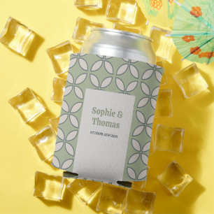 Mid Century Mod Retro Wedding Olive Green Can Cooler