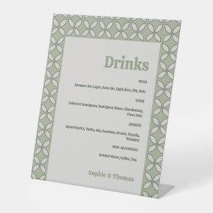 Mid Century Mod Retro Wedding Olive Green Drinks Pedestal Sign