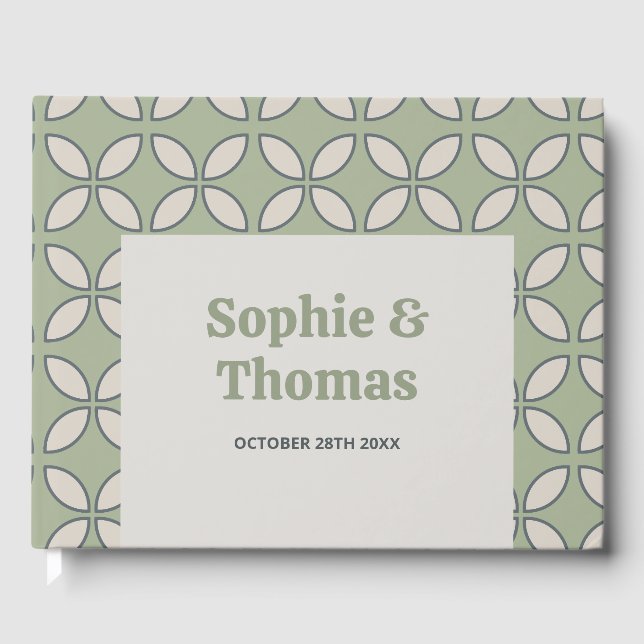 Mid Century Mod Retro Wedding Olive Green Guest Book (Front)