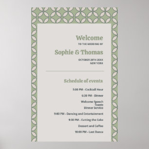 Mid Century Mod Retro Wedding Olive Green Program Poster