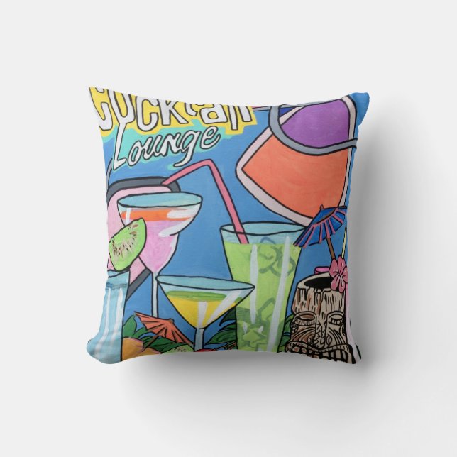 Mid Century Mod Tropical Tiki Lounge painting on a Throw Pillow (Front)