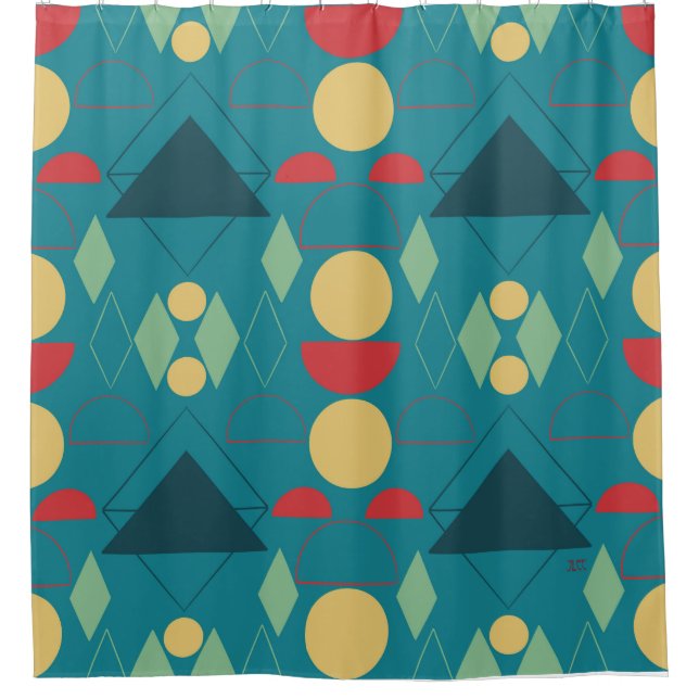 Mid Century Mod Turquoise Geometric  (Front)