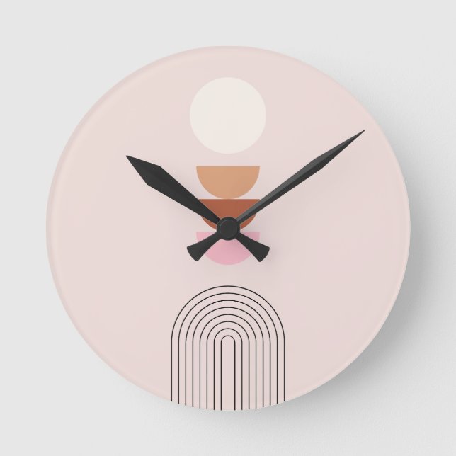 Mid Century Modern 08 Arch Blush Pink Round Clock (Front)