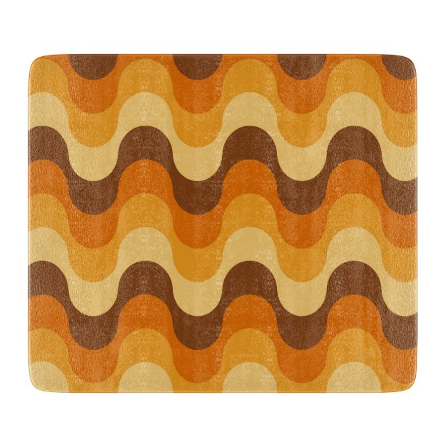 Mid Century Modern 1970s Wavy Stripe Pattern Cutting Board (Front)