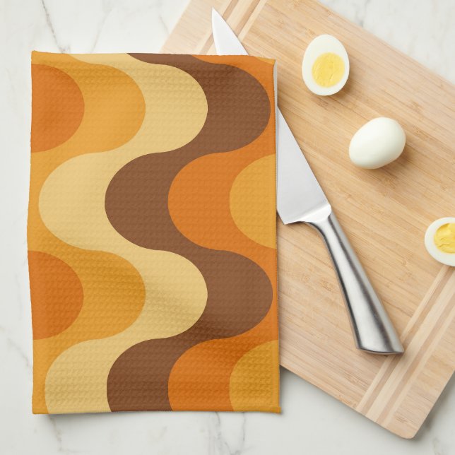 Mid Century Modern 1970s Wavy Stripe Pattern Kitchen Towel (Quarter Fold)