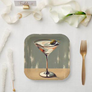 Mid Century Modern 1 Olive Martini Painting Paper Plate