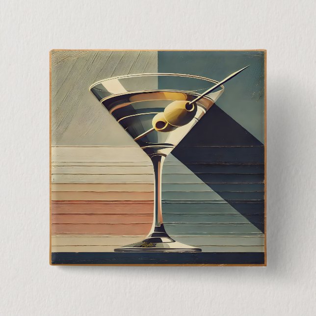 Mid Century Modern 2 Olive Martini Cocktail Hour 2 Inch Square Button (Front)