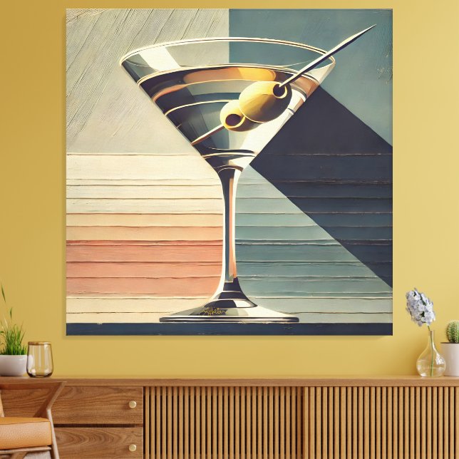 Mid Century Modern 2 Olive Martini Cocktail Hour Canvas Print (Insitu(LivingRoom))