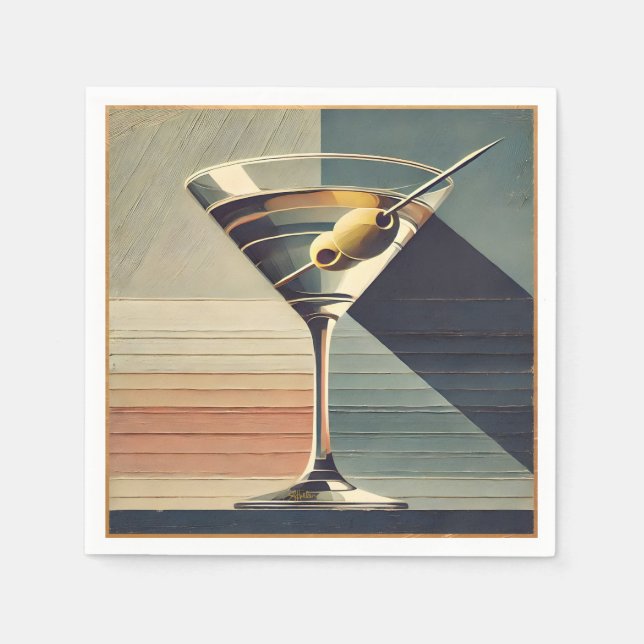 Mid Century Modern 2 Olive Martini Cocktail Hour Napkin (Front)