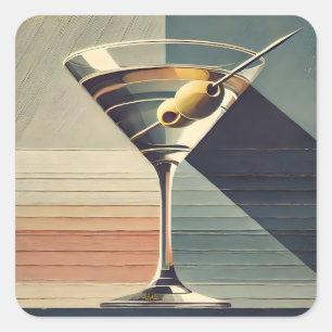 Mid Century Modern 2 Olive Martini Cocktail Hour Square Sticker