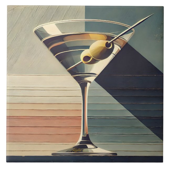 Mid Century Modern 2 Olive Martini Cocktail Hour Tile (Front)