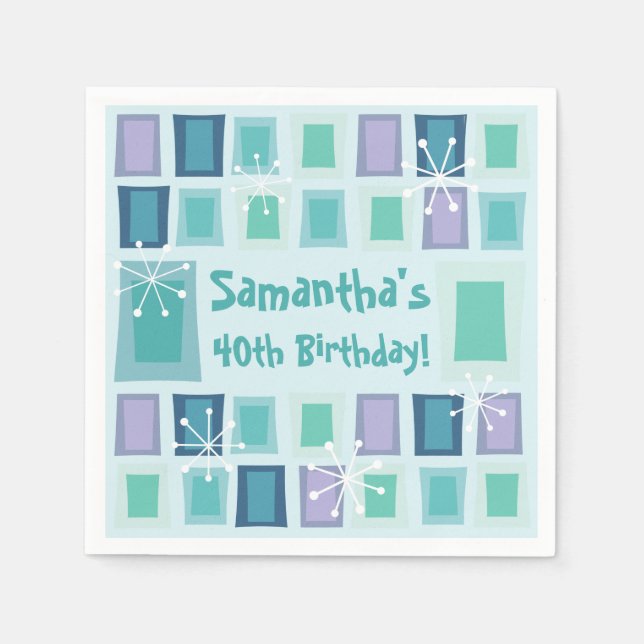 Mid Century Modern 40th Birthday Aquamarine Napkin (Front)