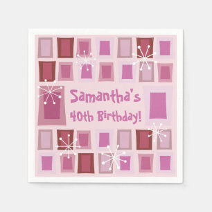 Mid Century Modern 40th Birthday Pink Napkin
