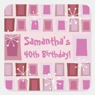 Mid Century Modern 40th Birthday Pink Square Sticker