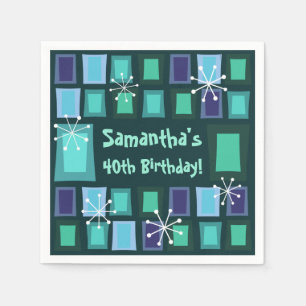 Mid Century Modern 40th Birthday Teal Napkin