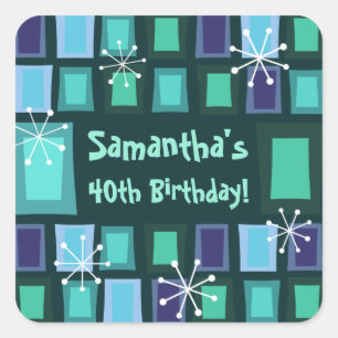 Mid Century Modern 40th Birthday Teal Square Sticker