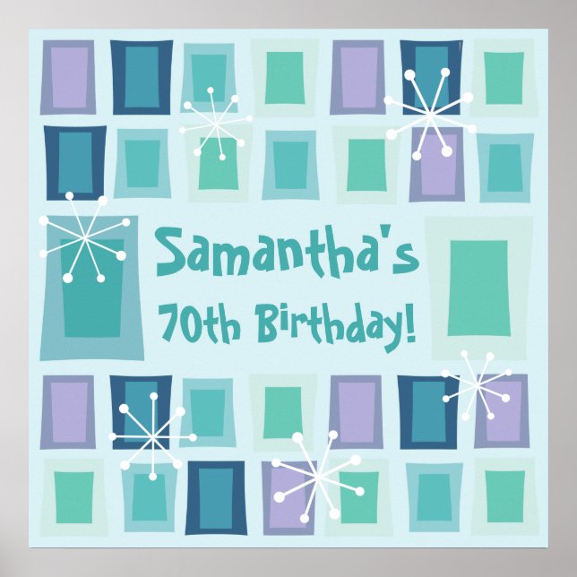 Mid Century Modern 70th Birthday Aquamarine Poster (Front)