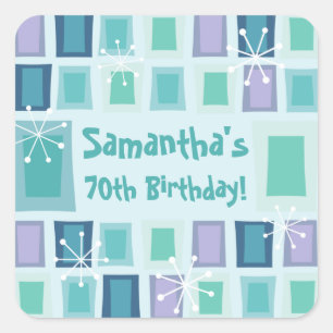 Mid Century Modern 70th Birthday Aquamarine Square Sticker