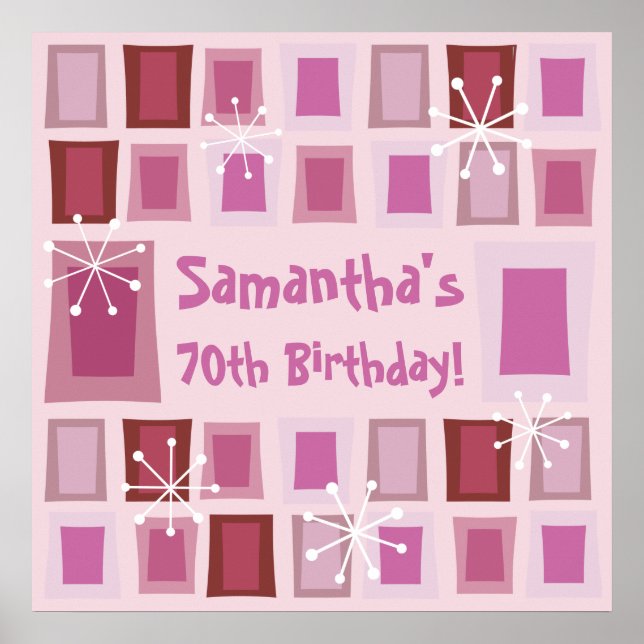 Mid Century Modern 70th Birthday Pink Poster (Front)